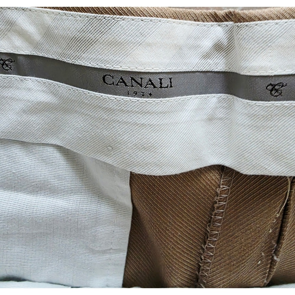 Canali 7 Wool Tessuto Italy Dress Pants Tan Pleated Flat Front Menswear Inspired - Picture 4 of 8